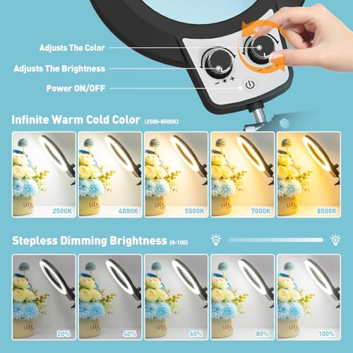 KUVRS 10X Magnifying Glass with Light and Stand, Helping Hands Soldering Station, Non-Slip Repair Mat Magnifying Lamp, Any Color Stepless Dimming LED Lighted Magnifier for Jewelry Craft Model - Image 3