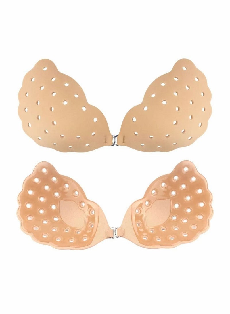SYOSI Sticky Bra, Breathable Strapless Adhesive Push up Invisible Bra for Backless Dress with Nipple Covers for Women, C - Image 1