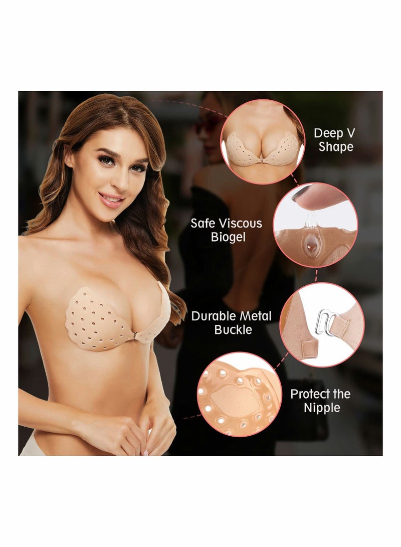 SYOSI Sticky Bra, Breathable Strapless Adhesive Push up Invisible Bra for Backless Dress with Nipple Covers for Women, C - Image 3