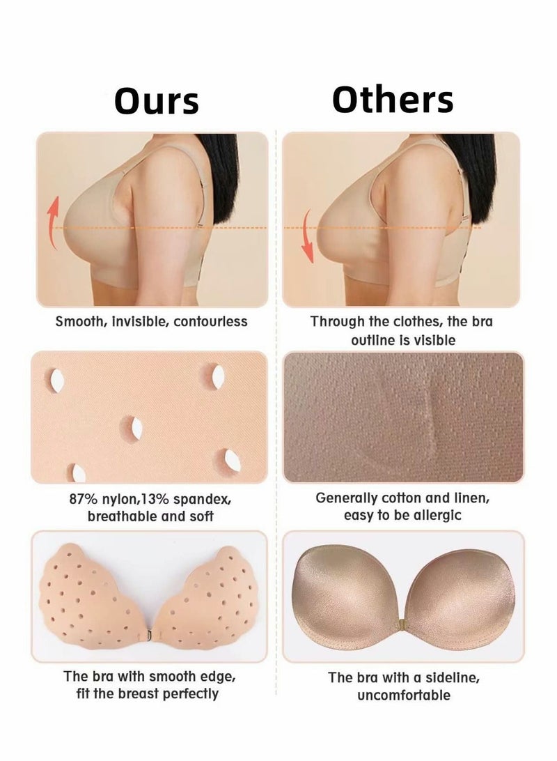 SYOSI Sticky Bra, Breathable Strapless Adhesive Push up Invisible Bra for Backless Dress with Nipple Covers for Women, C - Image 5