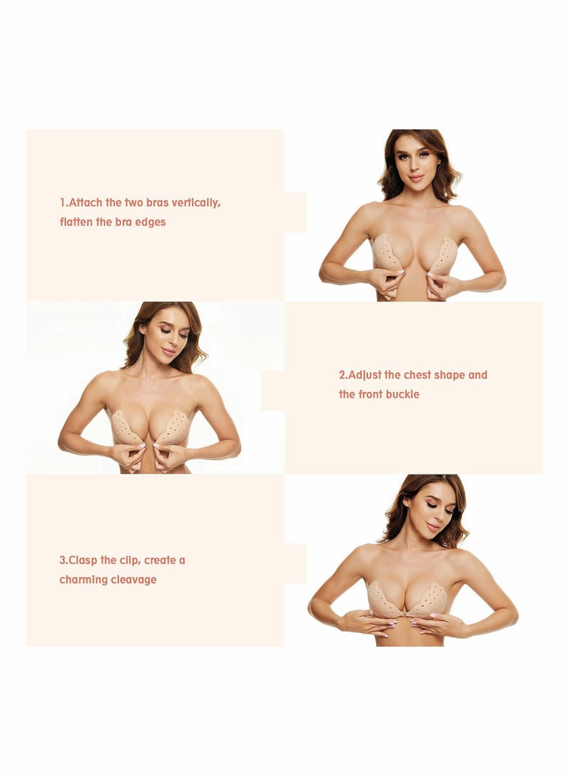 SYOSI Sticky Bra, Breathable Strapless Adhesive Push up Invisible Bra for Backless Dress with Nipple Covers for Women, C - Image 4