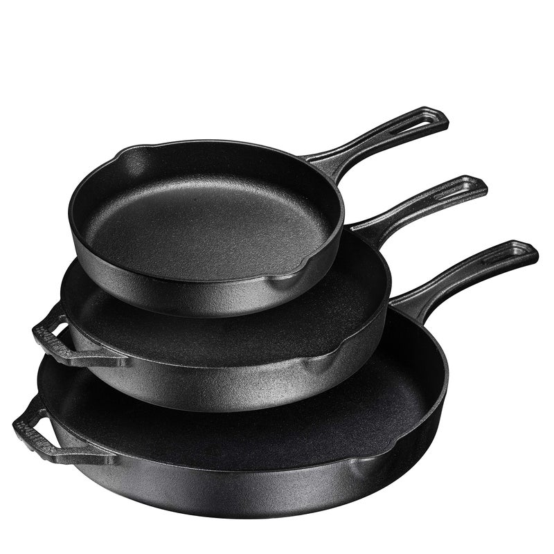 Bruntmor Bruntmor 8 10 and 12 Inch PreSeasoned Frying Pan Set of 3 Oven Safe Skillet Grill Pan Set Nonstick Cookware with Side Drip Lips Black 