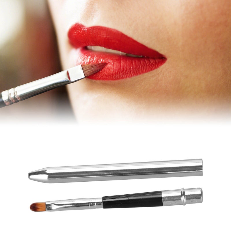 2pcs Lip Brush Ergonomic Extended Sealing Design Small Easy Cleaning Single Head Aluminium Tube Lipstick Brush - Image 2