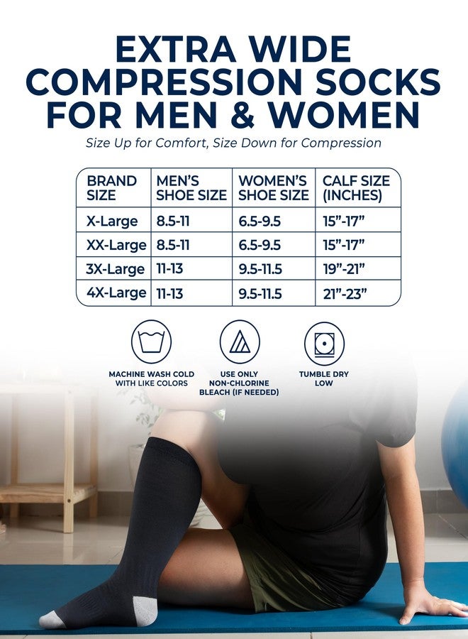 Pembrook 3 Pairs Plus Size Compression Socks Wide Calf - Bamboo Viscose Compression Socks for Women Wide Calf, Black - 3 Pairs, 3XL - Image 4