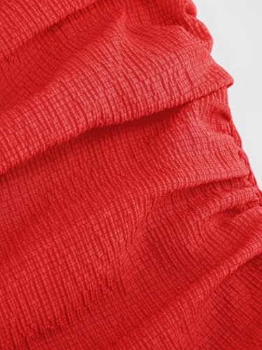 CIDER Women's Summer Cocktail Dress - Tube Ruched Ruffle Mini Dress Red - Image 2