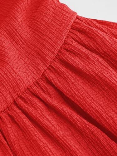 CIDER Women's Summer Cocktail Dress - Tube Ruched Ruffle Mini Dress Red - Image 3