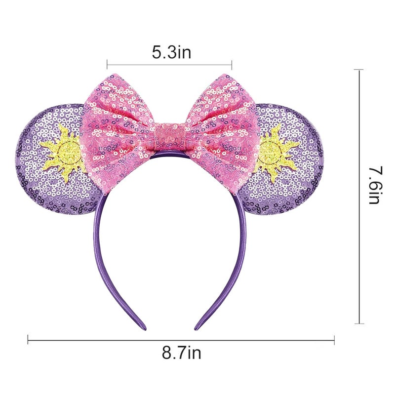 KICOFIT Mouse Ears Headbands Women Mice Ears Headhand Bows Shiny Glitter Birthday Party Themed Events (Purple sun, One size) - Image 2