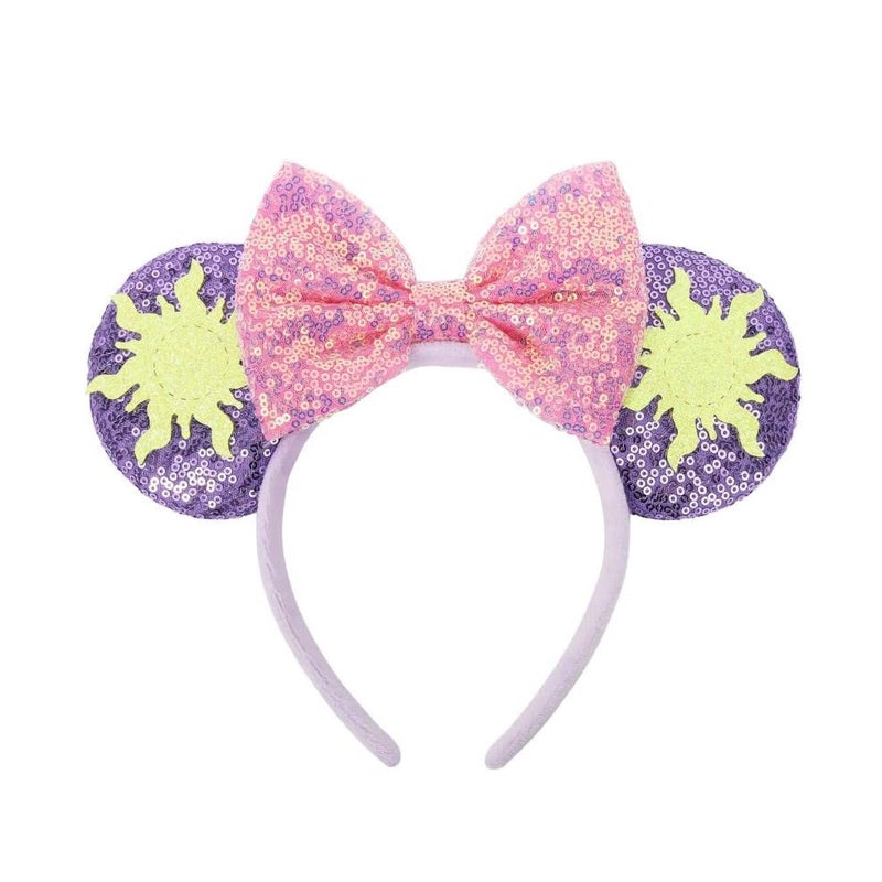 KICOFIT Mouse Ears Headbands Women Mice Ears Headhand Bows Shiny Glitter Birthday Party Themed Events (Purple sun, One size) - Image 1