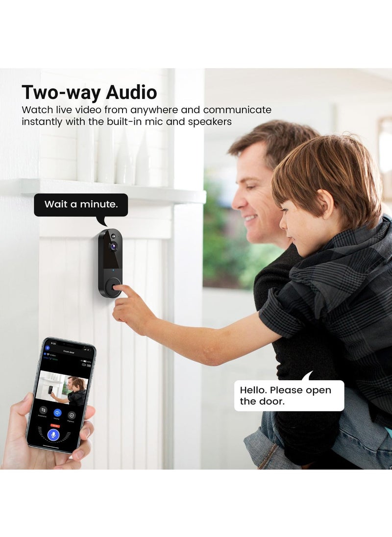 General - 1080P wireless visual doorbell camera, night vision, intelligent AI detection, two-way audio, 2.4GHz Wi-Fi support, including ringtone, battery powered - Image 1