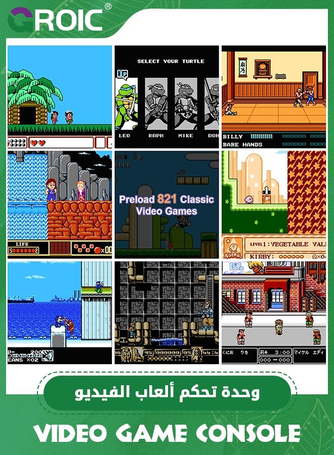 GROIC Retro Game Console, Handheld Video Game Console Classic Built-in 821 Games with Controllers, Super Mini TV Classic Video Gaming Console HD Output Plug&Play Player for Kid  - Image 4