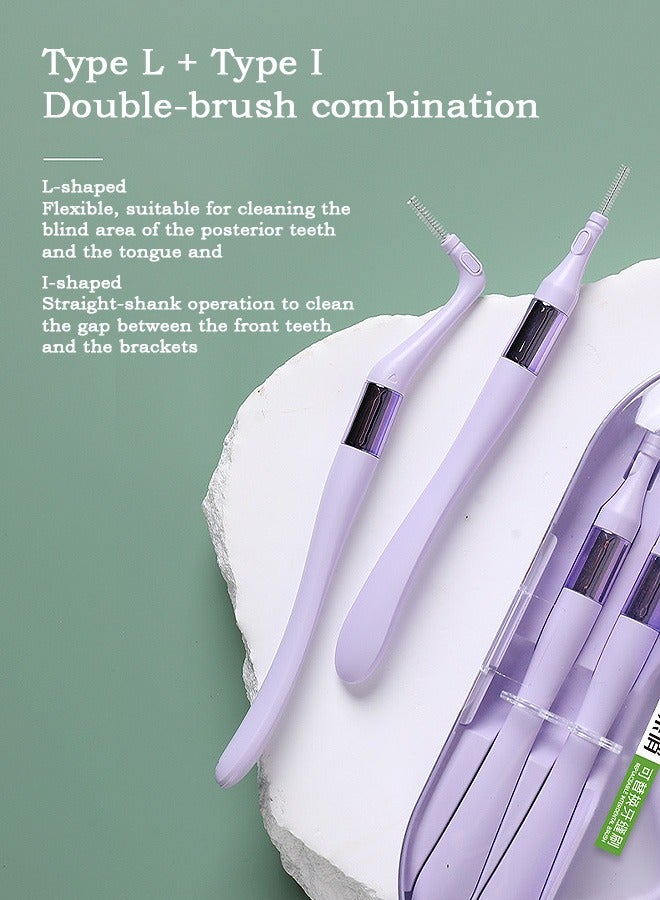 Roroll Orthodontic Oral Teeth Care Kit, 18 Replaceable Brush Heads, Angled and Straight Interdental Brushes with  (Purple) - Image 2