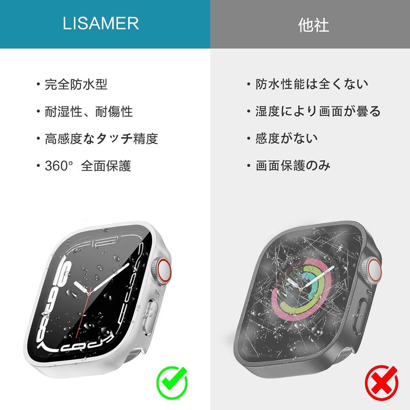 LISAMER Compatible Apple Watch Case Series 10/9/8/SE/7/6/5/4 1.6 inches (41 mm), Waterproof, Integrated Design, 3D Right Angle Edge, Ultra-Thin, PC + Glass Material, High Transmittance, Compatible - Image 5