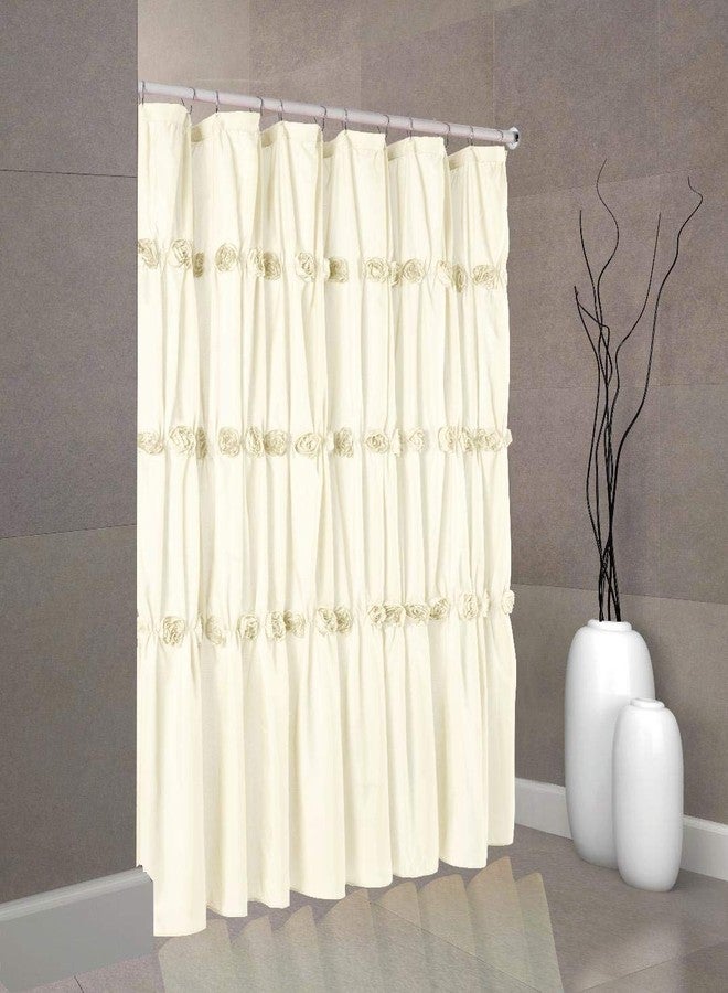 spring Home Rose Garden Toile Bathroom Shower Curtain (Ivory) - Image 1