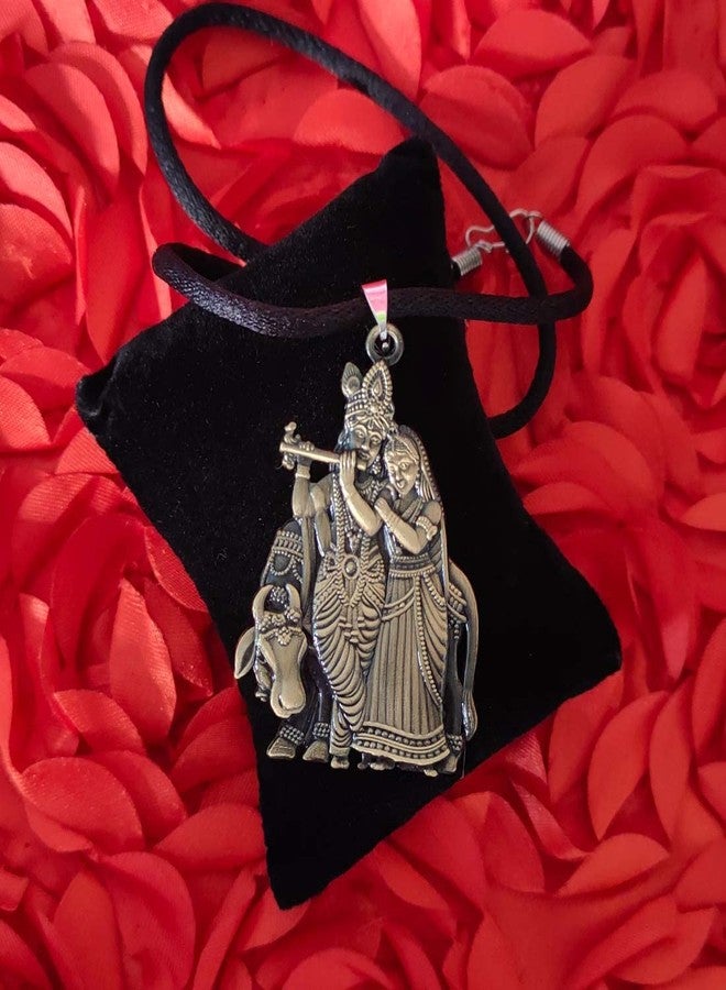 M Men Style Shri Radha Krishna Idol With Cow With Cotton Dori Bronze Zinc And Metal Pendant Necklace For Men And women - Image 3