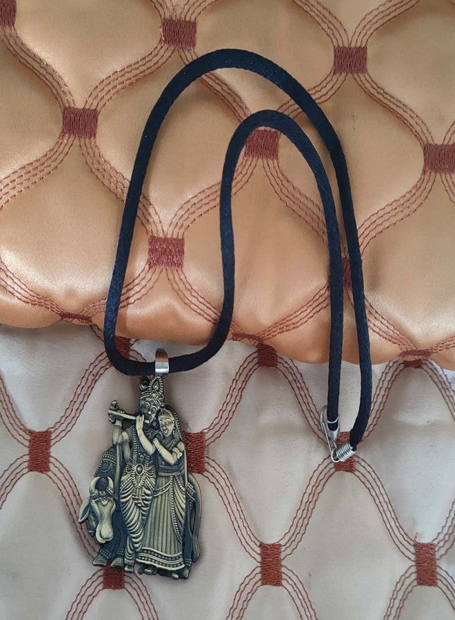 M Men Style Shri Radha Krishna Idol With Cow With Cotton Dori Bronze Zinc And Metal Pendant Necklace For Men And women - Image 4