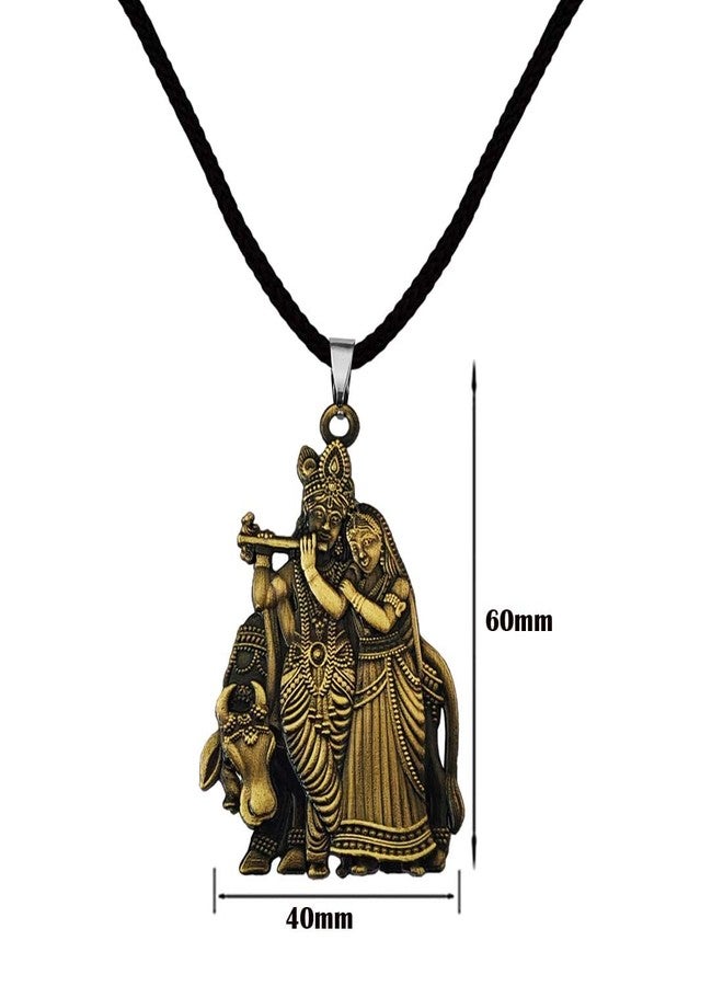 M Men Style Shri Radha Krishna Idol With Cow With Cotton Dori Bronze Zinc And Metal Pendant Necklace For Men And women - Image 2