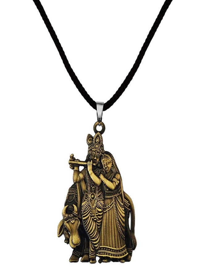 M Men Style Shri Radha Krishna Idol With Cow With Cotton Dori Bronze Zinc And Metal Pendant Necklace For Men And women - Image 1