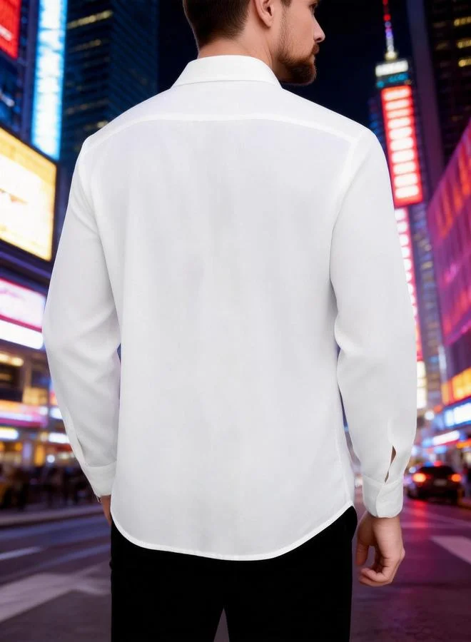 تايك تو Men White Pleated Spread Collar Shirt