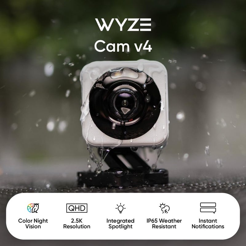 WYZE Cam v4 (Latest Model), 2.5K AI Security Camera, Indoor/Outdoor Cameras for Home Security, Baby Monitor & Pet Camera, Vibrant Color Night Vision, No Subscription Required, Free Expert Help - Image 2