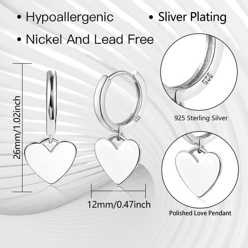 ALEXCRAFT Sterling Silver Heart Earrings Huggie Hoop Earrings for Women Silver Heart Dangle Earring Hypoallergenic Dangle Drop Earing - Image 3