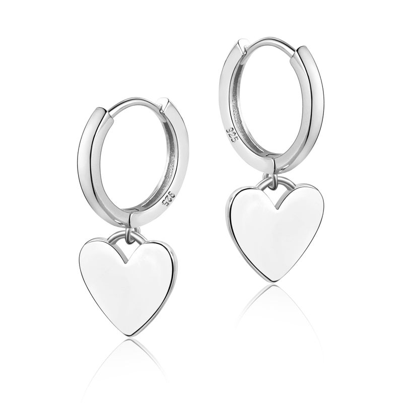 ALEXCRAFT Sterling Silver Heart Earrings Huggie Hoop Earrings for Women Silver Heart Dangle Earring Hypoallergenic Dangle Drop Earing - Image 1