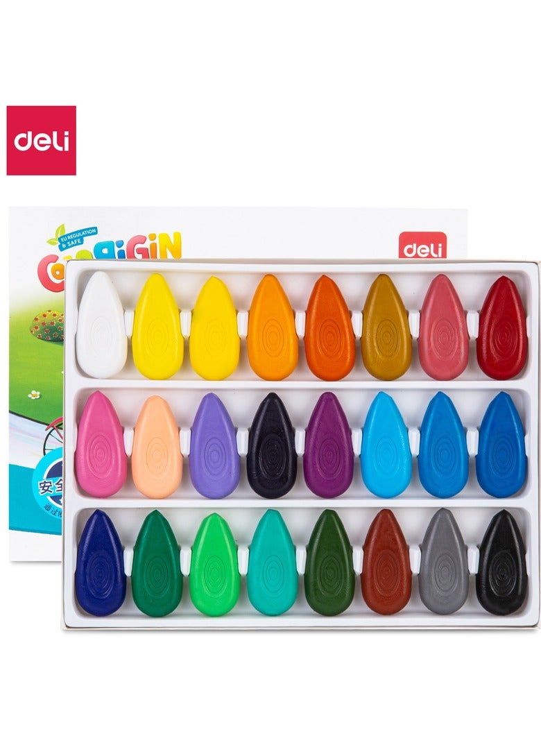 Deli 72074-24 Crayon Set, 24-Color Ergonomic Crayons – Washable, Non-Toxic, Waterdrop Shape, Smooth Coloring, Break-Resistant, Easy Storage.