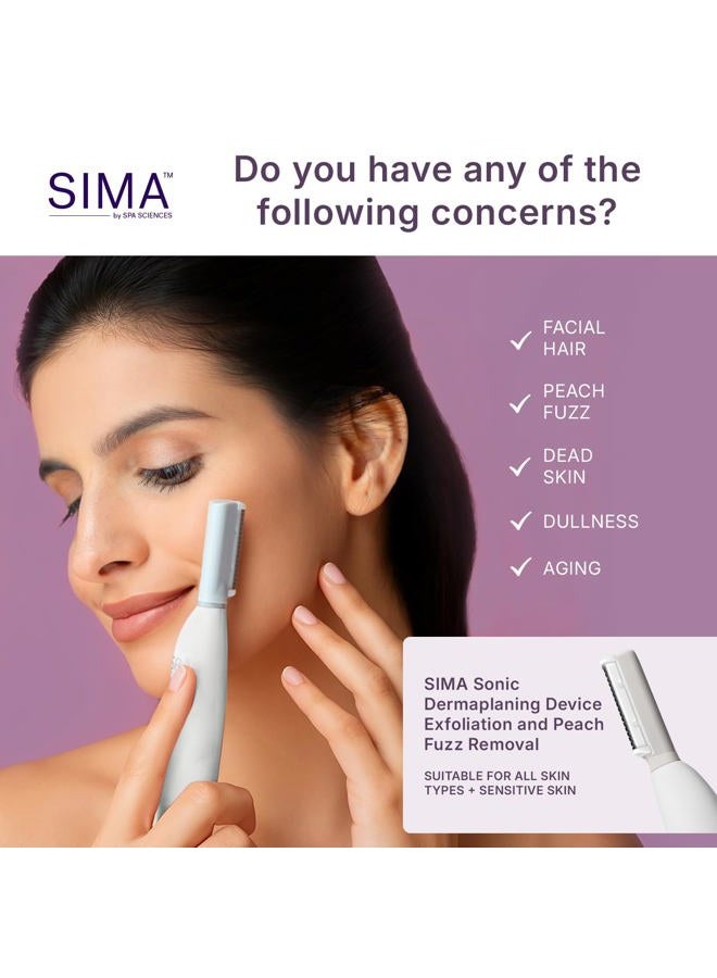 Spa Sciences SIMA Patented Sonic Dermaplaning Tool-Professional & Painless 2-N-1 Facial Exfoliation & Peach Fuzz-Hair Removal System w/ 7 Weeks Treatment Included|Anti-Aging|3 Speeds |Rechargeable - Image 3