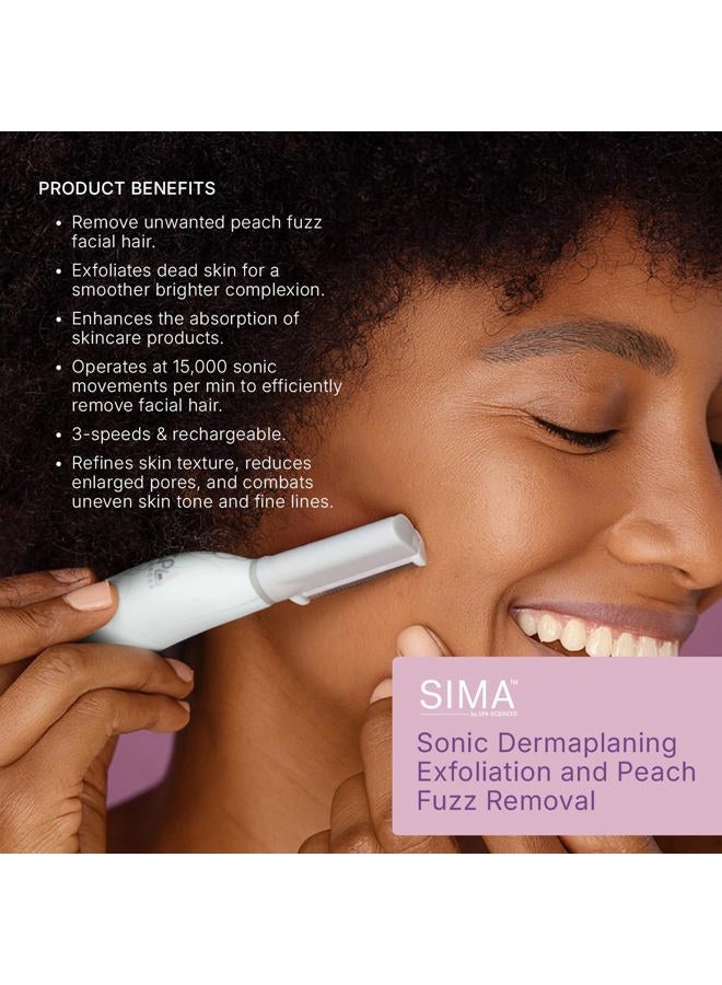 Spa Sciences SIMA Patented Sonic Dermaplaning Tool-Professional & Painless 2-N-1 Facial Exfoliation & Peach Fuzz-Hair Removal System w/ 7 Weeks Treatment Included|Anti-Aging|3 Speeds |Rechargeable - Image 2