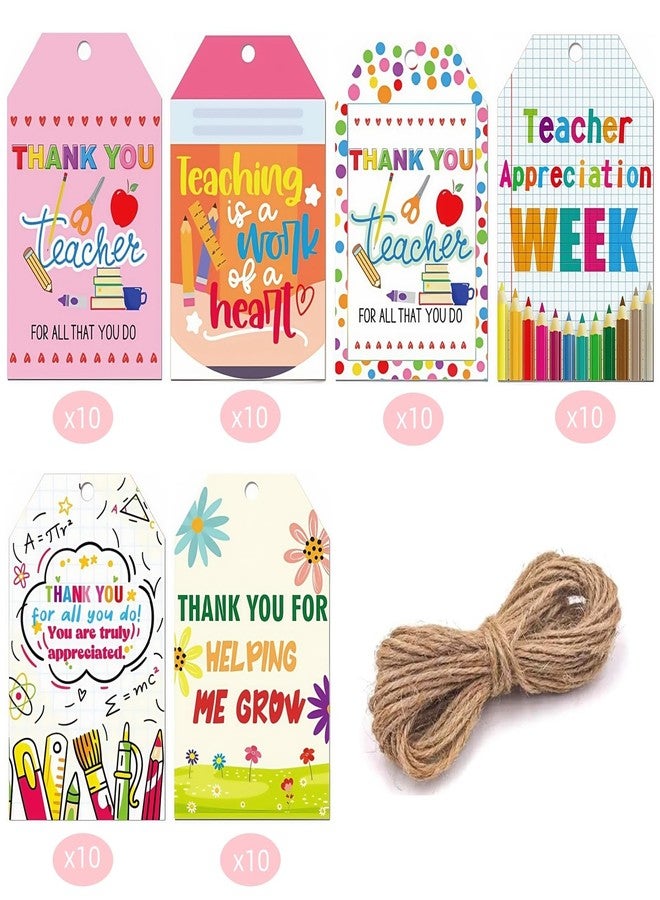 60 Pcs Teacher Appreciation Gift Tags with String Thank You Teacher Tags for Teacher Appreciation Week Wrap Presents Decorations - Image 2