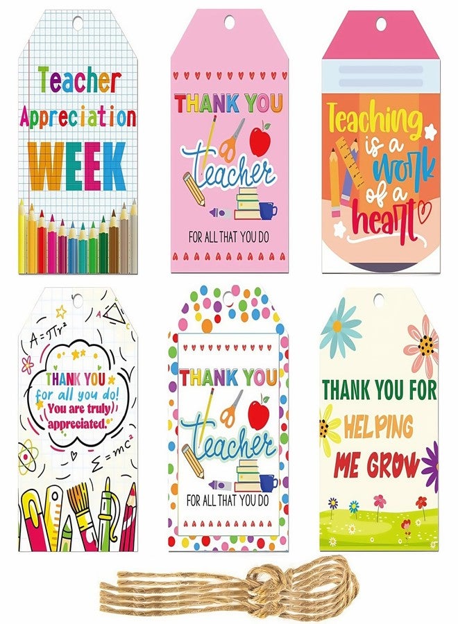 60 Pcs Teacher Appreciation Gift Tags with String Thank You Teacher Tags for Teacher Appreciation Week Wrap Presents Decorations - Image 1