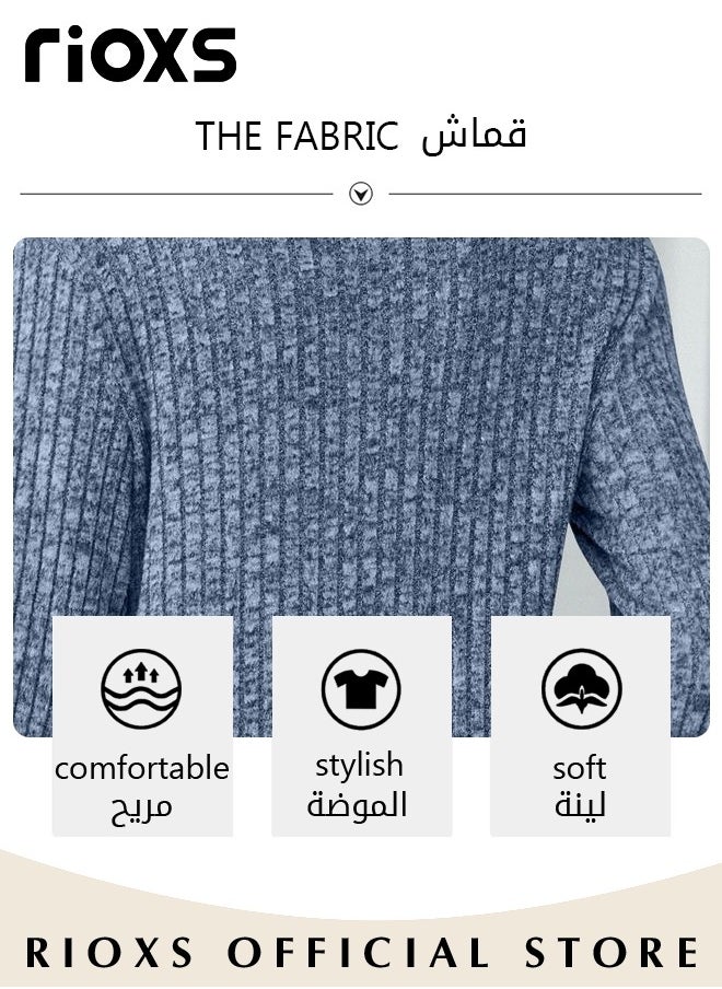 RIOXS - Women's Casual Comfortable Warm Sweater, Round Neck Long Sleeve Pullover Shirt with Split Hem Design, Soft and Comfortable Top for Spring, Fall and Winter, Easy to Match, Suitable for Most Lady's Body Shapes - Image 1