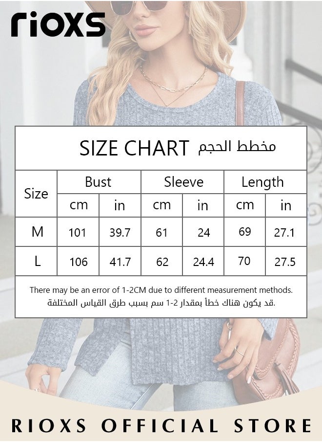 RIOXS - Women's Casual Comfortable Warm Sweater, Round Neck Long Sleeve Pullover Shirt with Split Hem Design, Soft and Comfortable Top for Spring, Fall and Winter, Easy to Match, Suitable for Most Lady's Body Shapes - Image 1