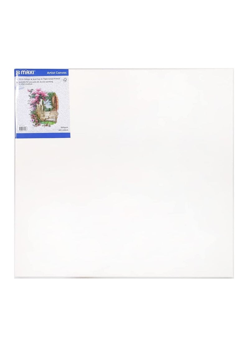 Maxi 1-Piece Stretched Painting Canvas Board 60X60cm Size White  - Image 1