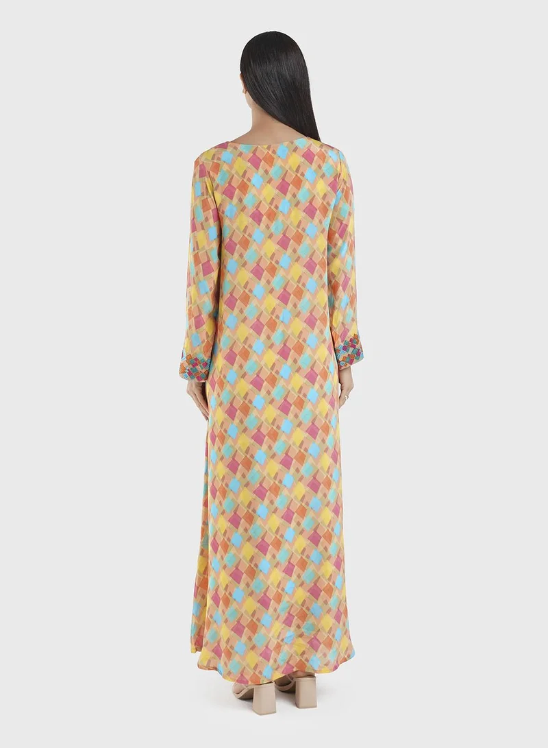 Kashkha  Viscose Geometric Print Mukhawar Jalabiya (VG2898) for Women | Best Price UAE