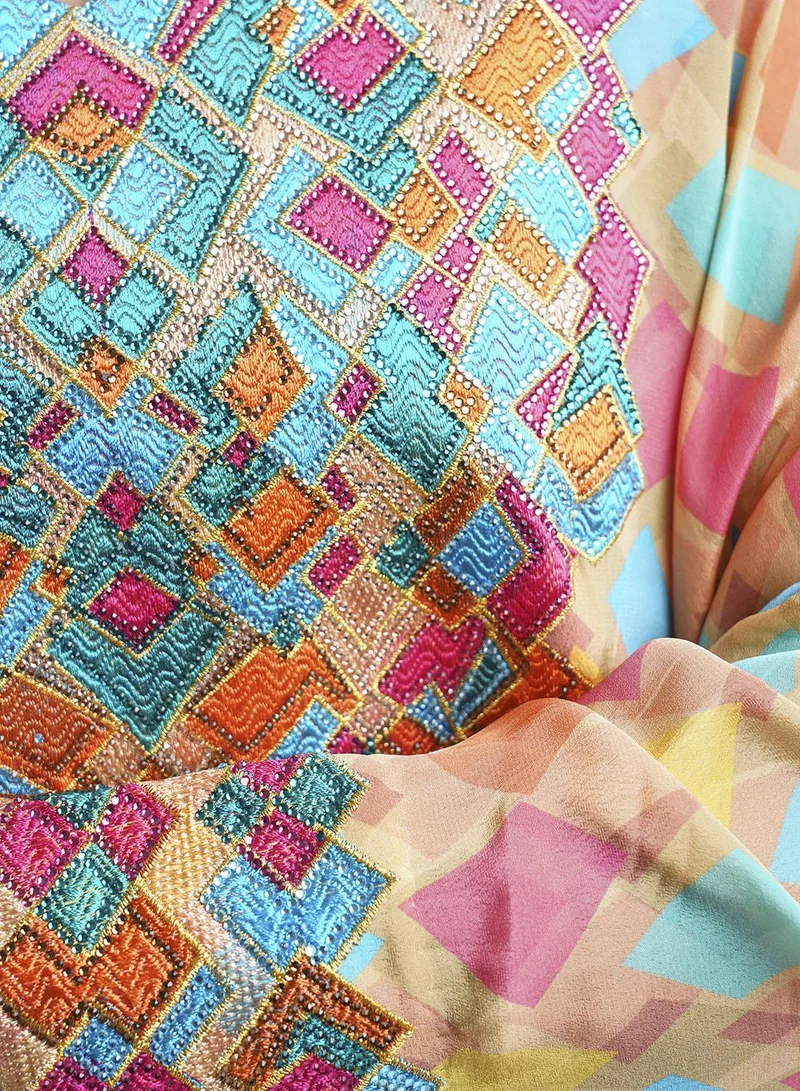 Kashkha  Viscose Geometric Print Mukhawar Jalabiya (VG2898) for Women | Best Price UAE