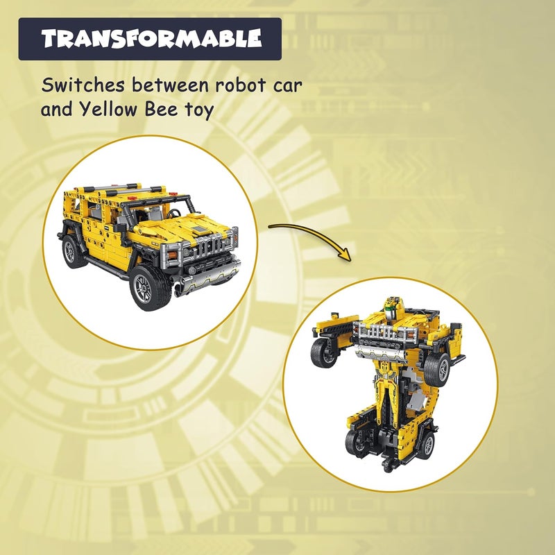 FUNFY FYLGBB01 1010 Pcs 2-in-1 Pull Back Car and Transformer Building Blocks Toy | Yellow | ABS Plastic | This Deformation Car become Transfomer Figure is Perfet for Giftings | Action Figure - Image 2