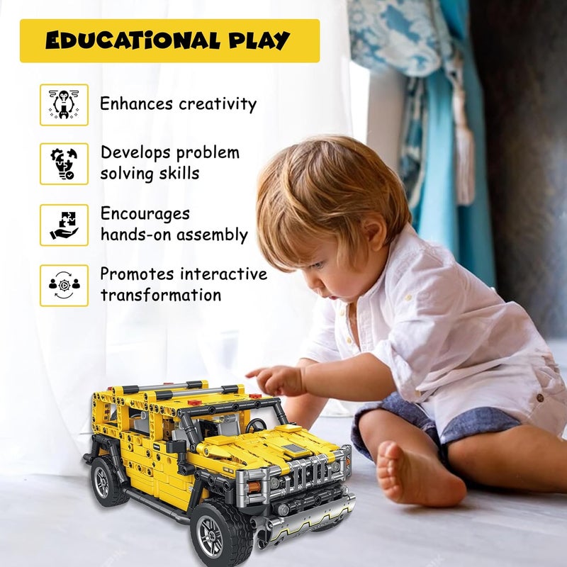 FUNFY FYLGBB01 1010 Pcs 2-in-1 Pull Back Car and Transformer Building Blocks Toy | Yellow | ABS Plastic | This Deformation Car become Transfomer Figure is Perfet for Giftings | Action Figure - Image 4