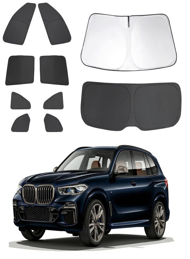 LHFLIVE 8PCS Windshield Sun Shade Custom Fit for 2019 2020 2021 2022 2023 2024 BMW X5 Accessories Foldable Sunshade Side Rear Window Shade Cover Full Set Privacy Protection Keeps Car Cool - Image 1