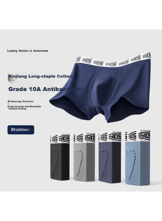Madallo Men's Cotton 10a Antibacterial Comfortable Boxer Briefs With Massage Particles And Negative Ion Care Oyster Flat Angle Shorts - Image 2