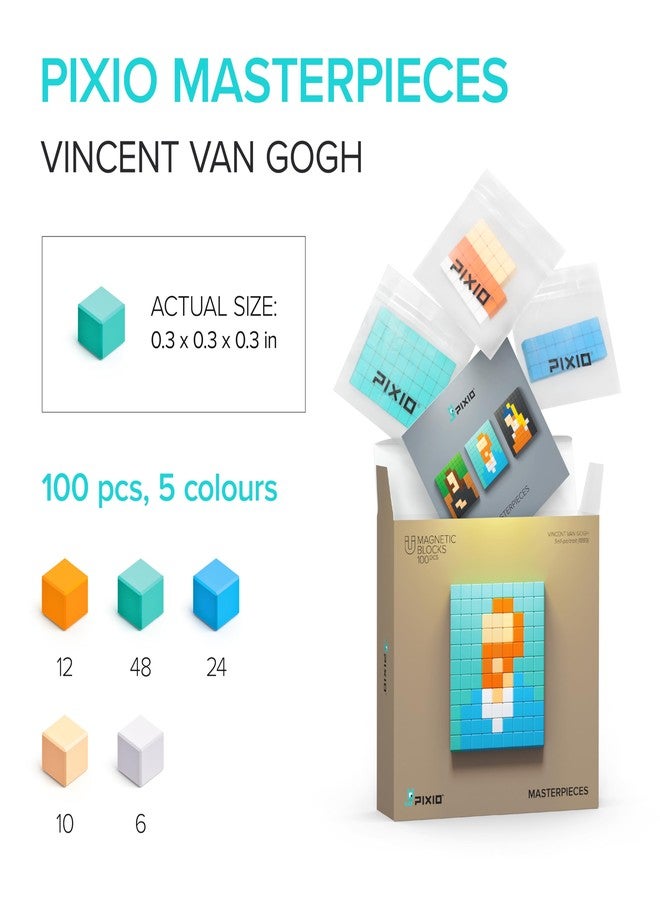PIXIO Magnetic Blocks Building Toy in The Pixel Art Style with Free App - 5/16" Plastic Cubes with Magnets Inside - Open Ended Creativity Toy for Ages 6+ Vincent Van Gogh - Image 2