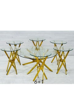 A Set Of 7 Pieces Coffee Table With Modern Small Side Table With Glass Top Living Room Decorative End Table Modern Tea Table 90 & 40 CM