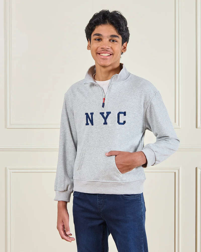 ردتاغ Senior Boys Grey Printed Sweatshirt