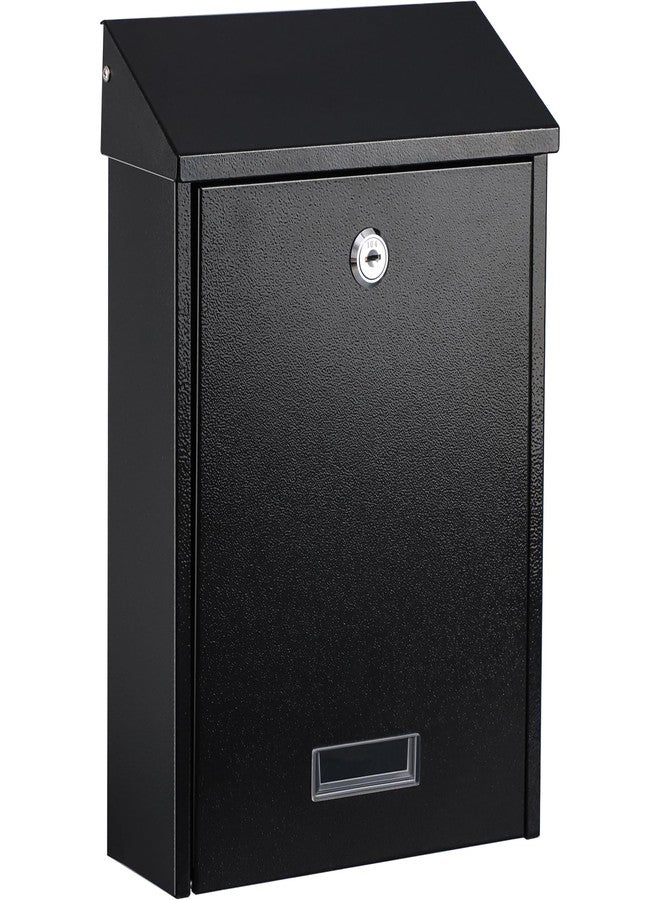 xydled Mail Boxes with Key Lock,Locking Mailbox Wall Mounted,Large Capacity,Steel Cover Metal Postbox for House, Black, 12.34''x8.5''x3'' - Image 1