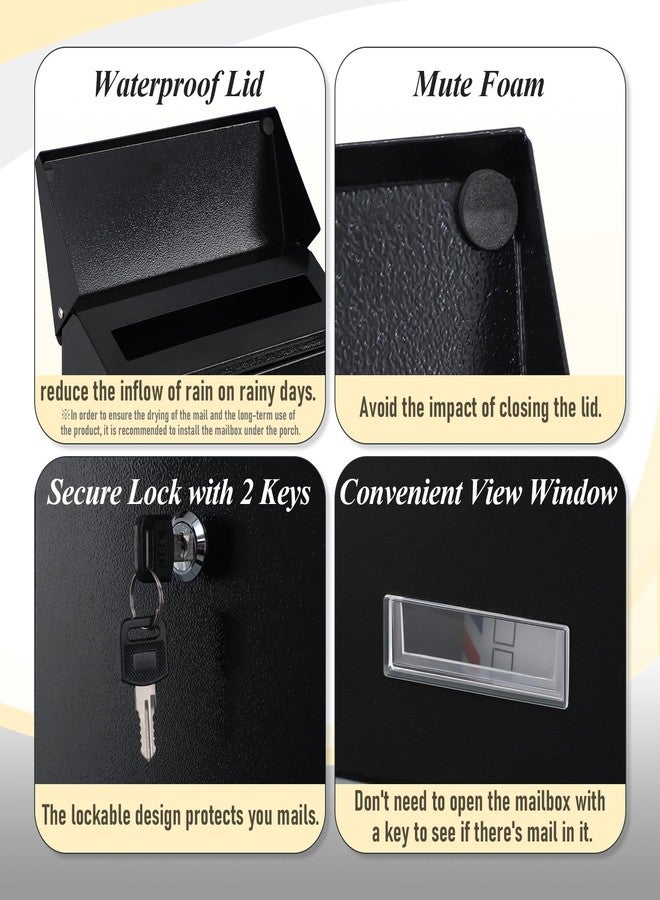 xydled Mail Boxes with Key Lock,Locking Mailbox Wall Mounted,Large Capacity,Steel Cover Metal Postbox for House, Black, 12.34''x8.5''x3'' - Image 5