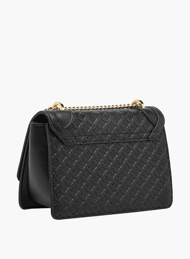 ELLE Monogram Embossed Crossbody Bag with Chain Strap and Flap Closure