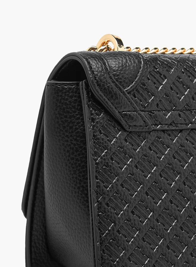 ELLE Monogram Embossed Crossbody Bag with Chain Strap and Flap Closure