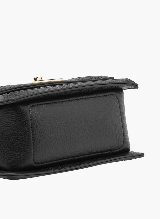 ELLE Monogram Embossed Crossbody Bag with Chain Strap and Flap Closure