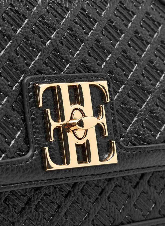ELLE Monogram Embossed Crossbody Bag with Chain Strap and Flap Closure