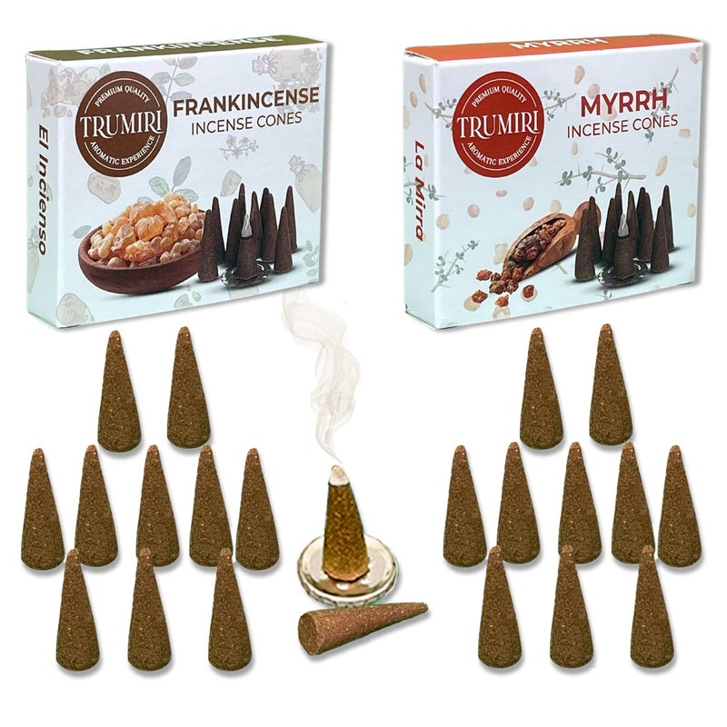TRUMIRI TRUMIRI Incense Cones  Combo Pack of 20 Cone Incense  10 Frankincense  10 Myrrh  Insence Cones  Incense Cones Scented  Cone Incense Scents  Insense Cones  Incent Cone 
