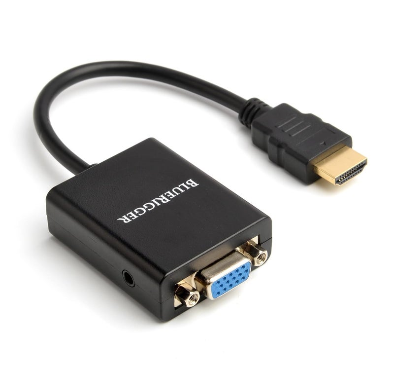 BlueRigger Gold-Plated 1080P Active HDMI to VGA Adapter with 3.5mm Audio Jack (Mobile, Laptop, Tablet, Mp3, Gaming Device, Black) - Image 1
